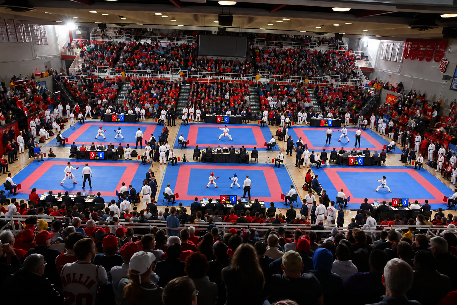 Illustrative karate tournament setup in Carnesecca Arena